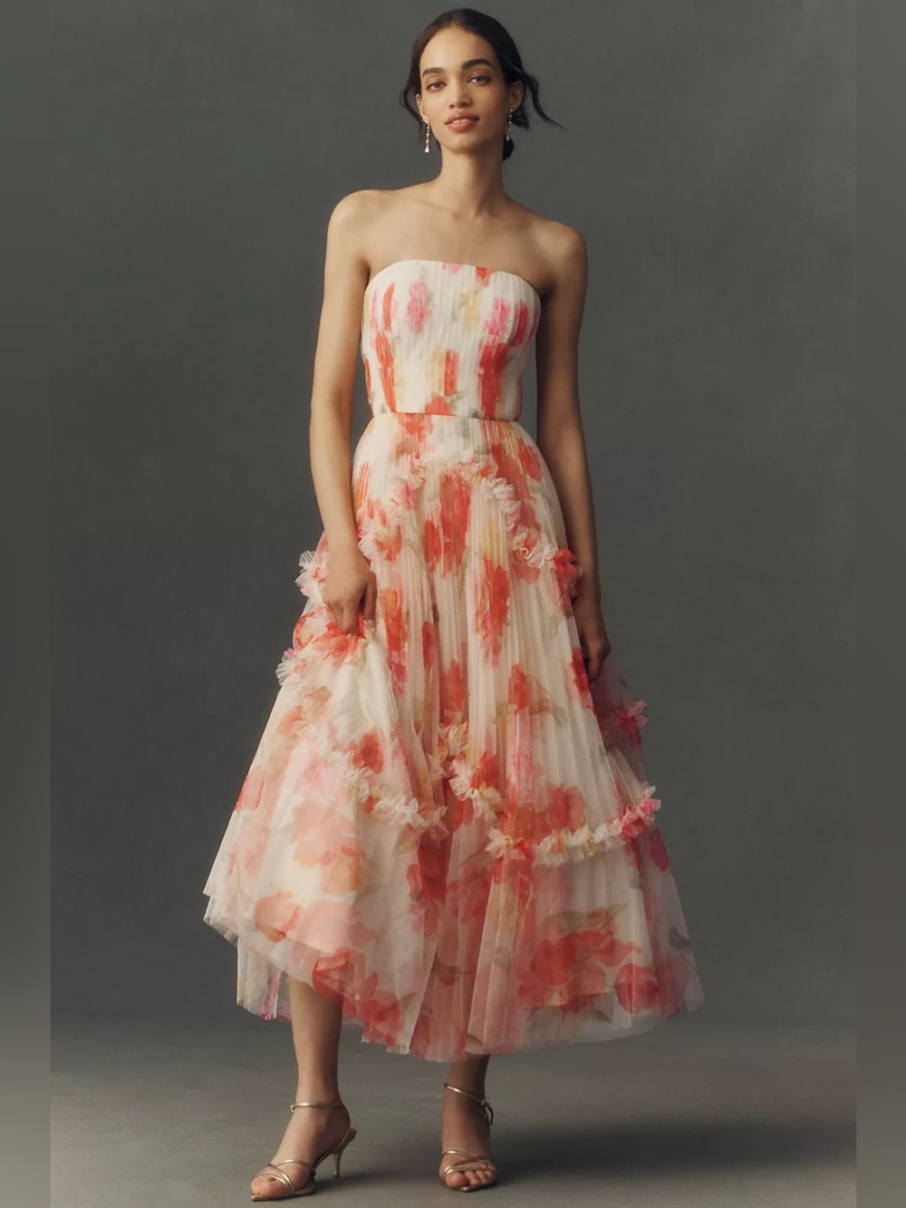 NWT Hutch strapless bustier maxi dress Watercolor rococo floral bouquet